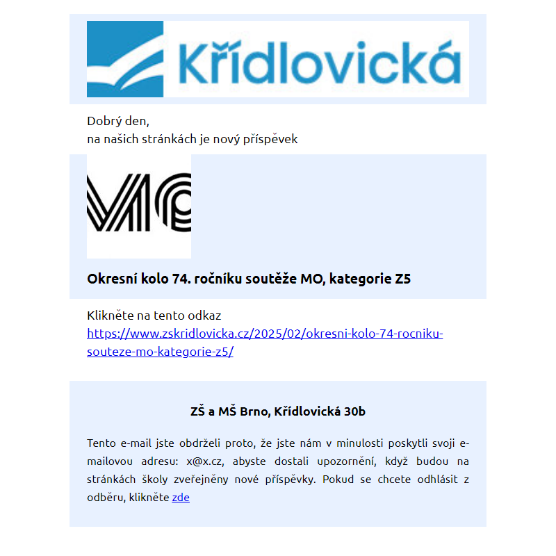 Nový příspěvek – Okresní kolo 74. ročníku soutěže MO, kategorie Z5