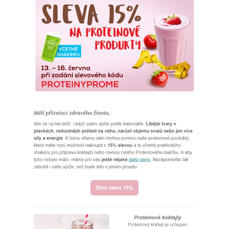 15 % sleva na všechny proteinové produkty