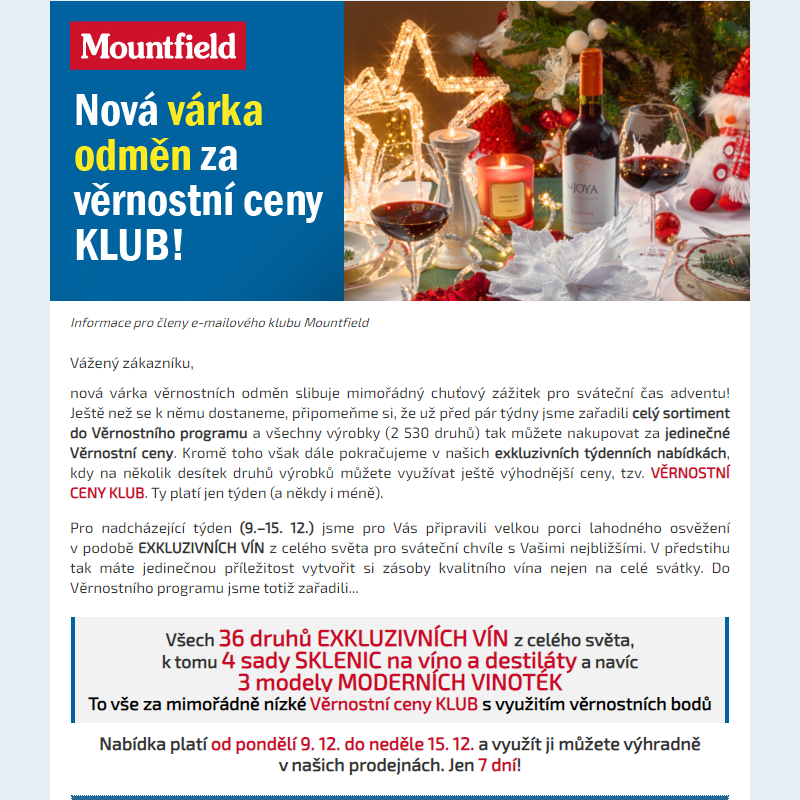 Lahodné adventní odměny: Exkluzivní VÍNA, SKLENICE a VINOTÉKY za Věrnostní ceny KLUB!