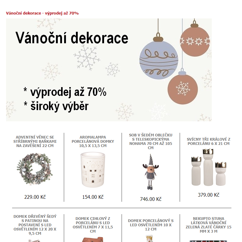 Vánoční dekorace - výprodej až 70%