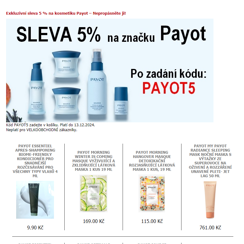 Exkluzivní sleva 5 % na kosmetiku Payot – Nepropásněte ji!