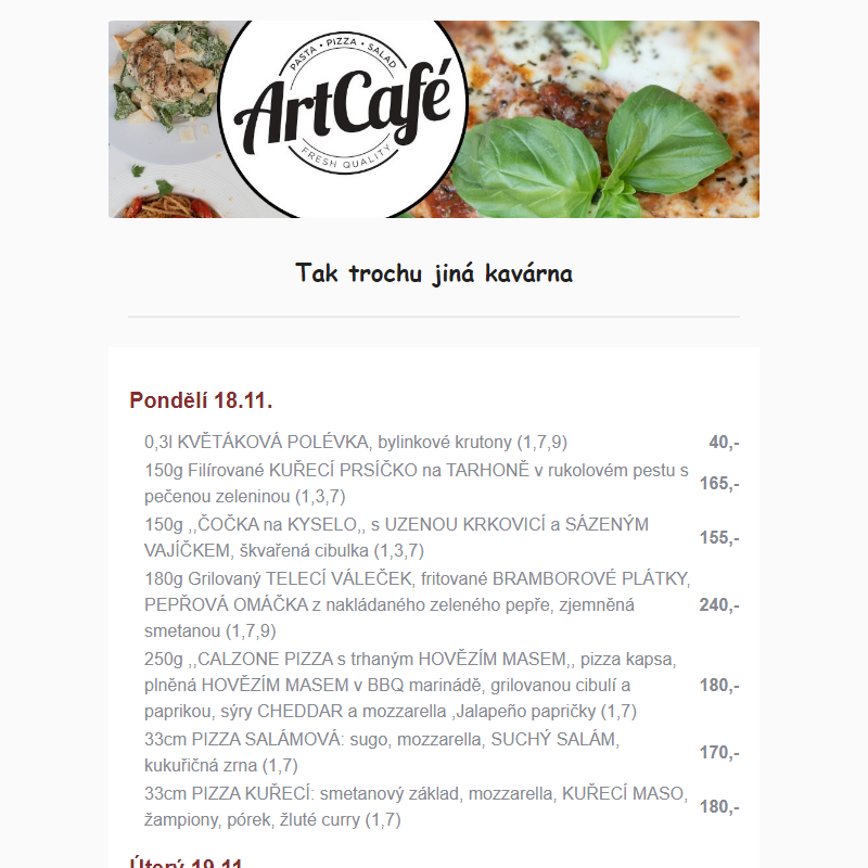 ArtCafé týdenní menu