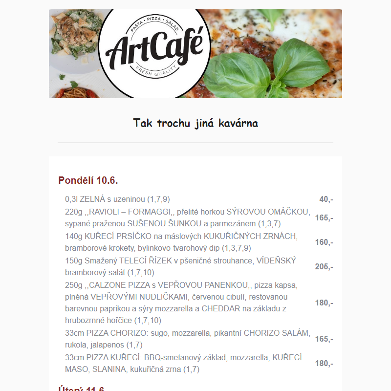 ArtCafé týdenní menu