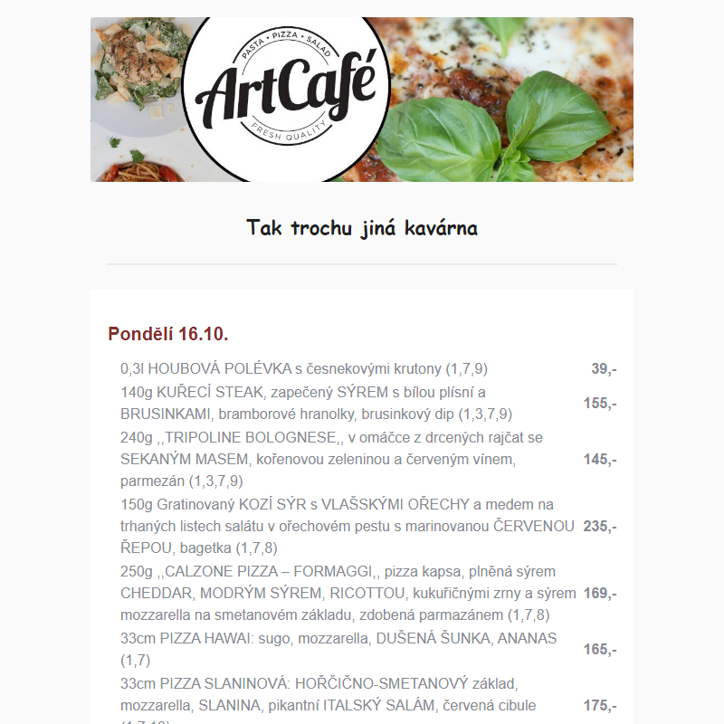 ArtCafé týdenní menu