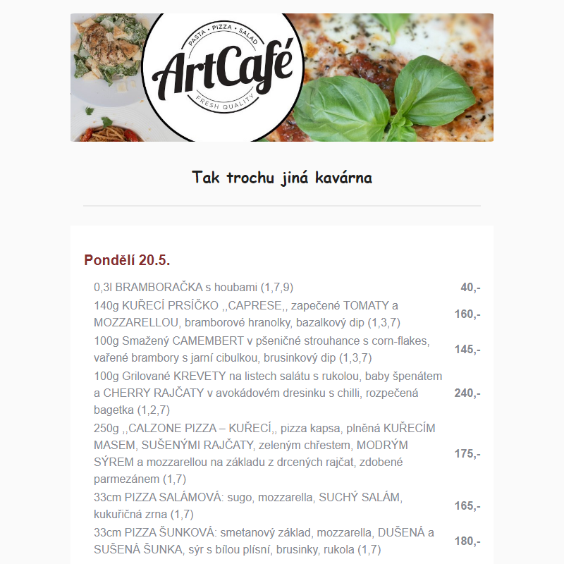 ArtCafé týdenní menu