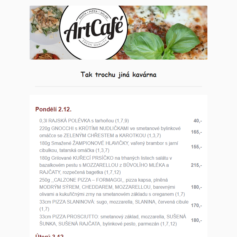 ArtCafé týdenní menu