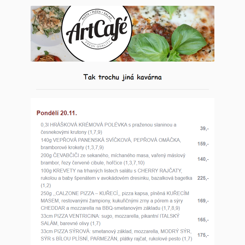 ArtCafé týdenní menu