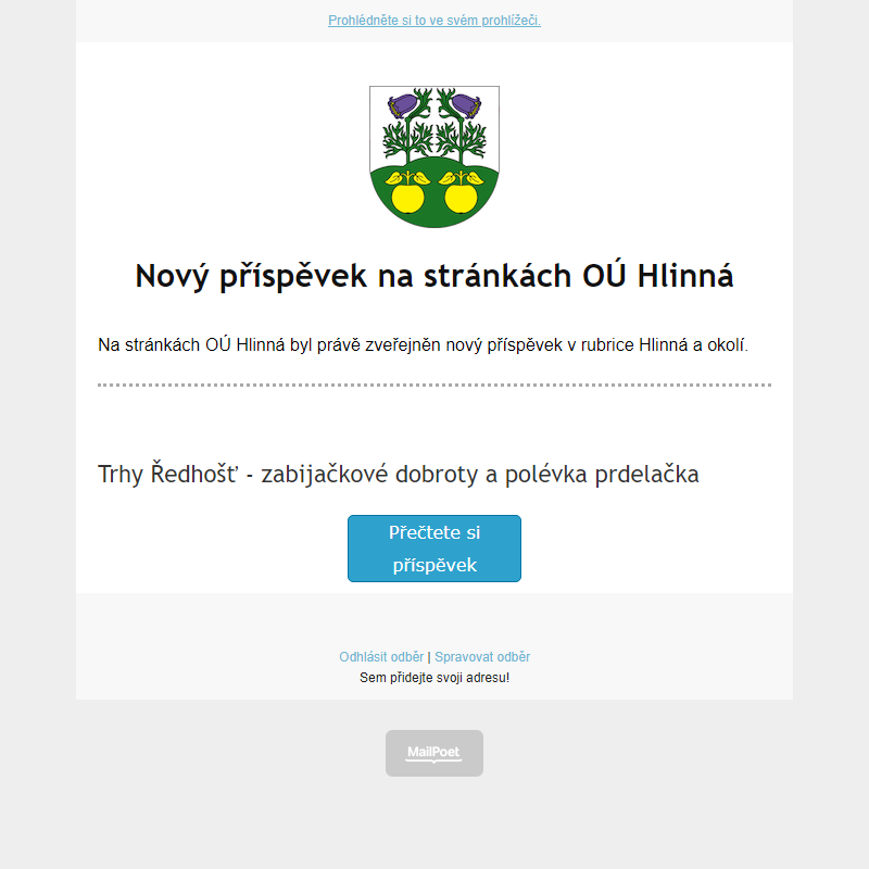 V rubrice Hlinná a okolí na stránce hlinná.cz byl zveřejněn nový příspěvek