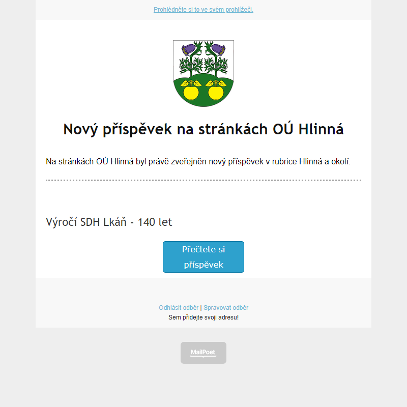 V rubrice Hlinná a okolí na stránce hlinná.cz byl zveřejněn nový příspěvek