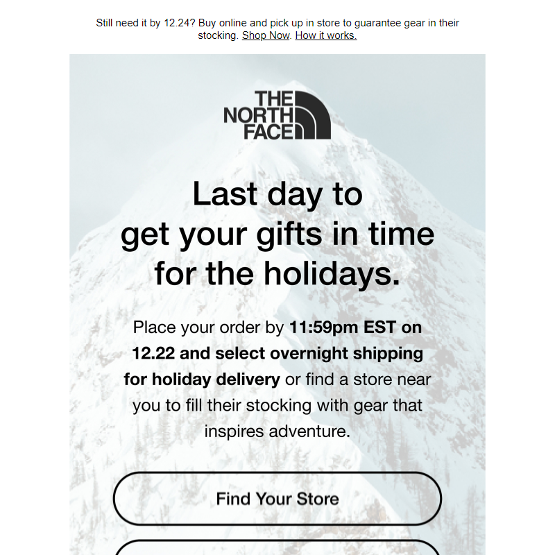 Heads up: Last day for overnight shipping.