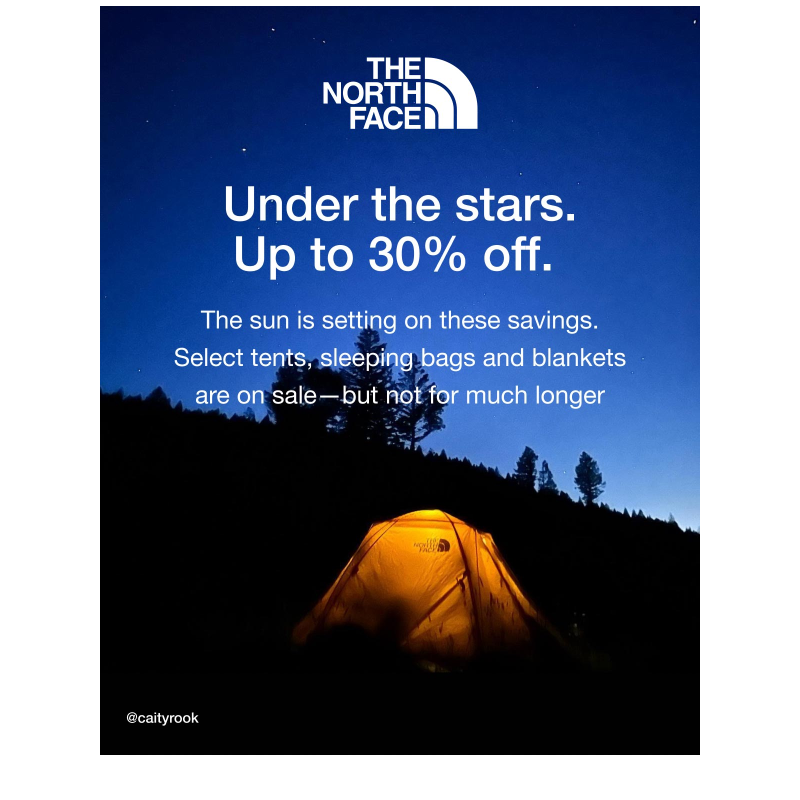 ENDS TONIGHT: Up to 30% off select tents, sleeping bags and blankets.