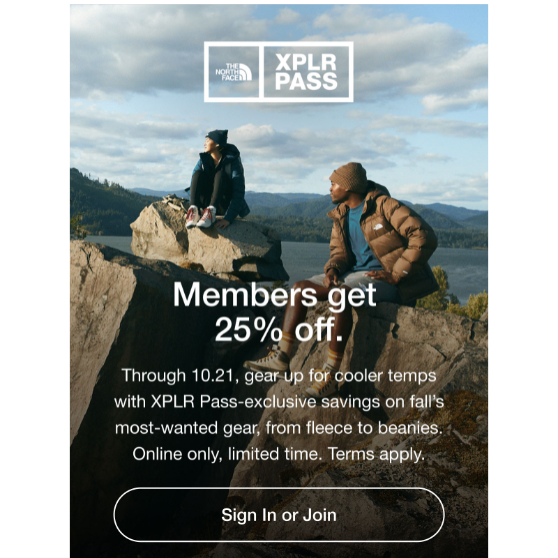 25% off for XPLR Pass members through 10.21