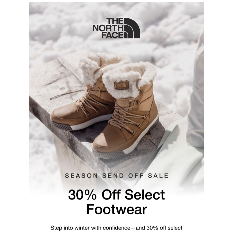 Get 30% off winter footwear during the Season Send Off Sale