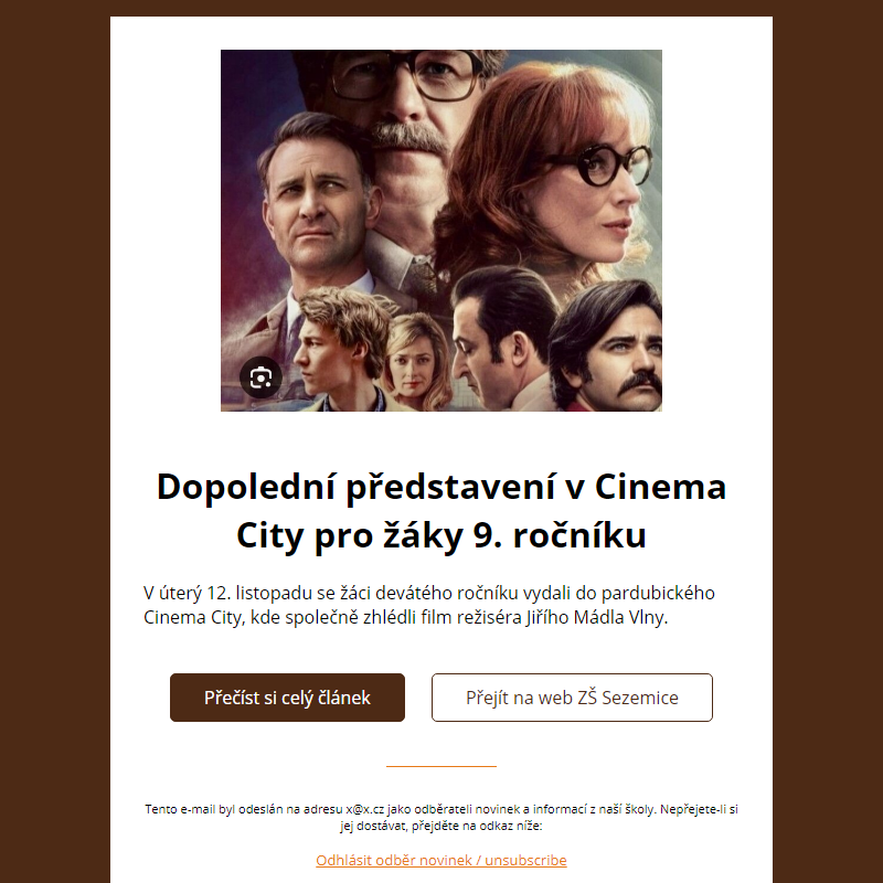 Dopolední představení v Cinema City pro žáky 9. ročníku