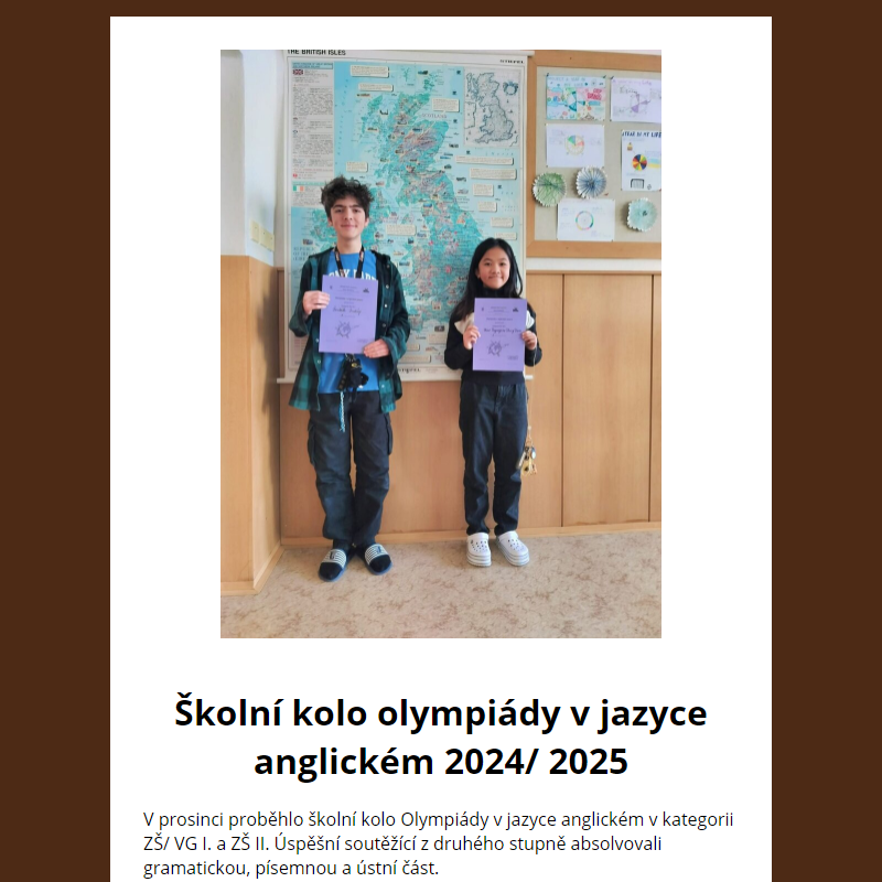 Školní kolo olympiády v jazyce anglickém 2024/ 2025