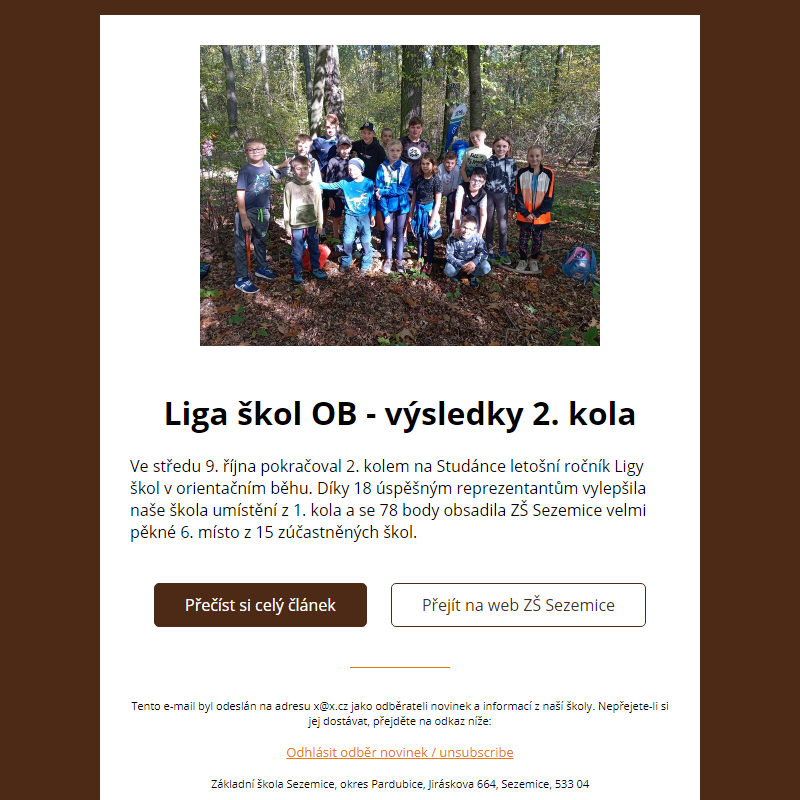 Liga škol OB - výsledky 2. kola