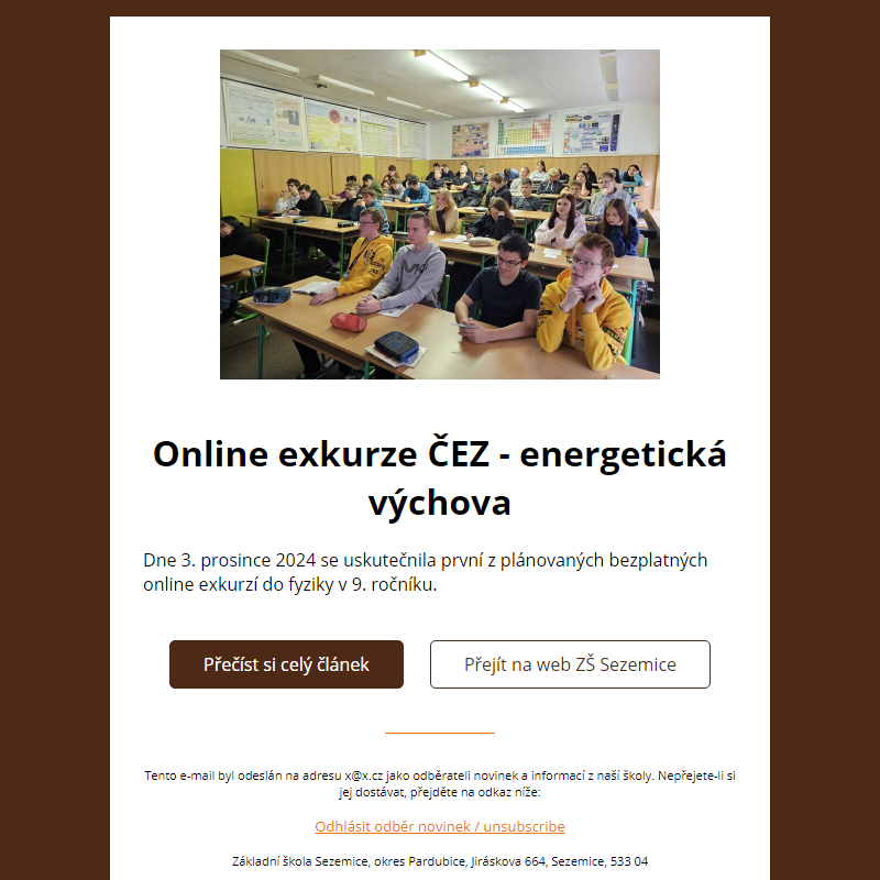 Online exkurze ČEZ - energetická výchova