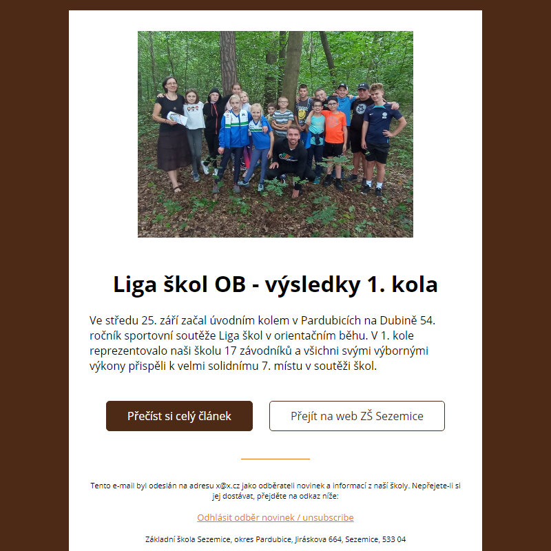 Liga škol OB - výsledky 1. kola