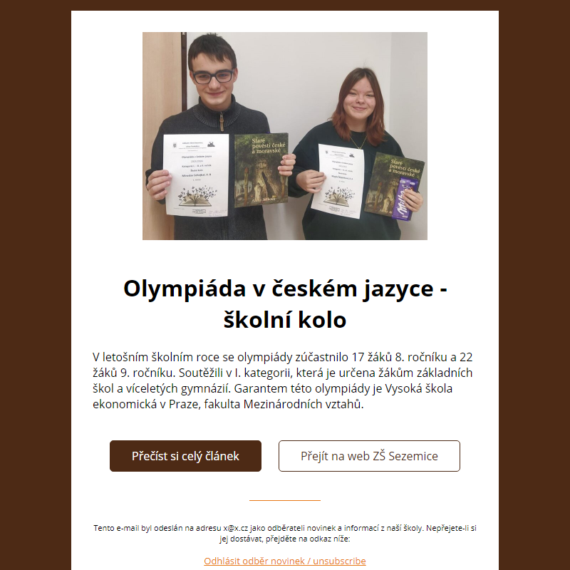 Olympiáda v českém jazyce - školní kolo