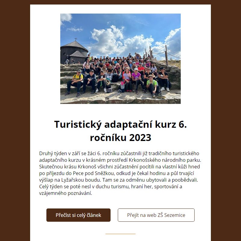 Turistický adaptační kurz 6. ročníku 2023