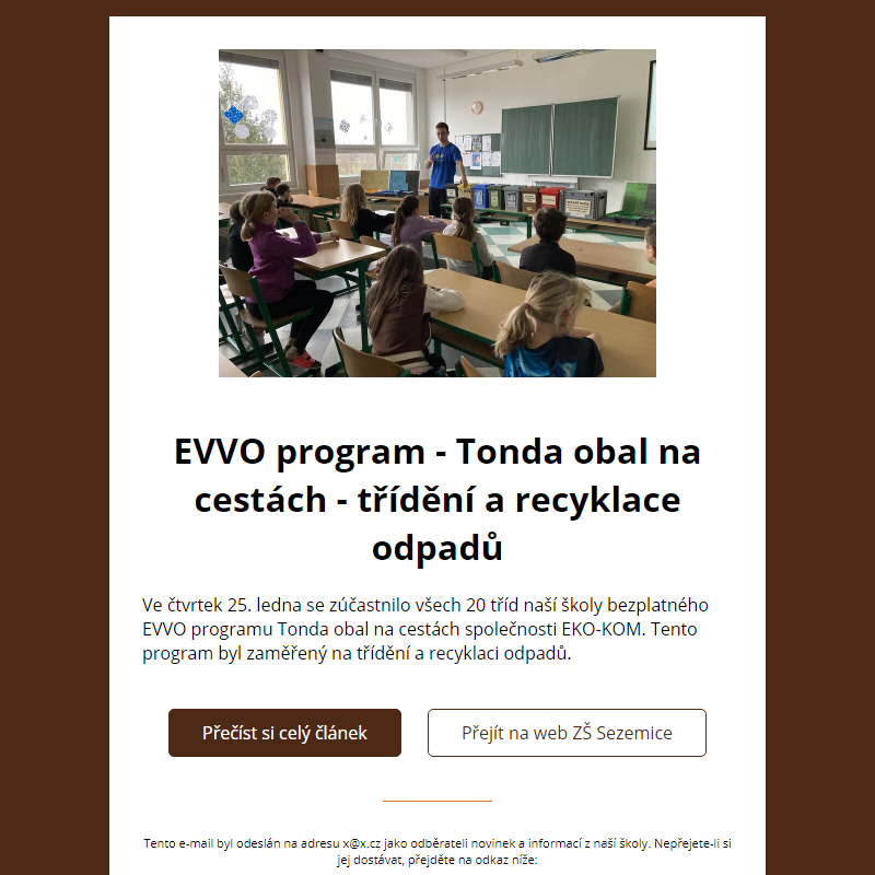 EVVO program - Tonda obal na cestách - třídění a recyklace odpadů