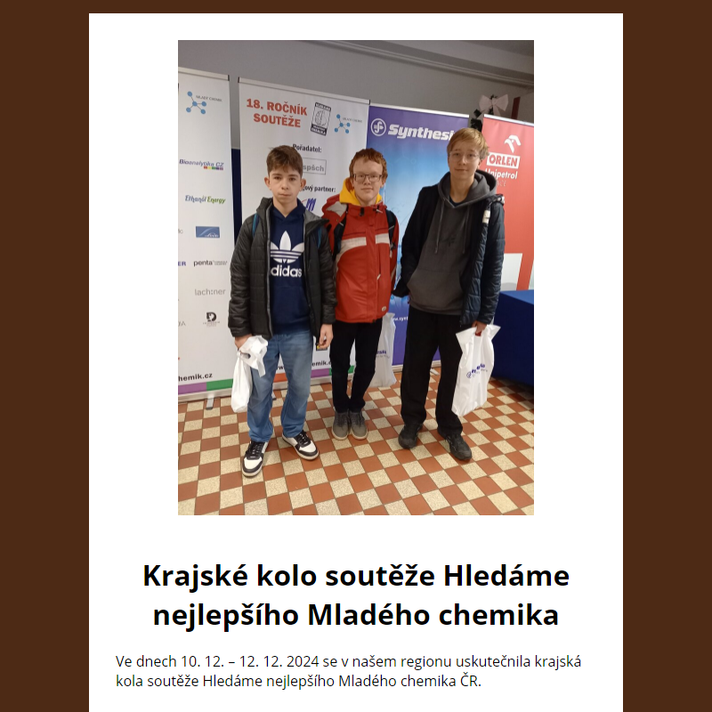 Krajské kolo soutěže Hledáme nejlepšího Mladého chemika