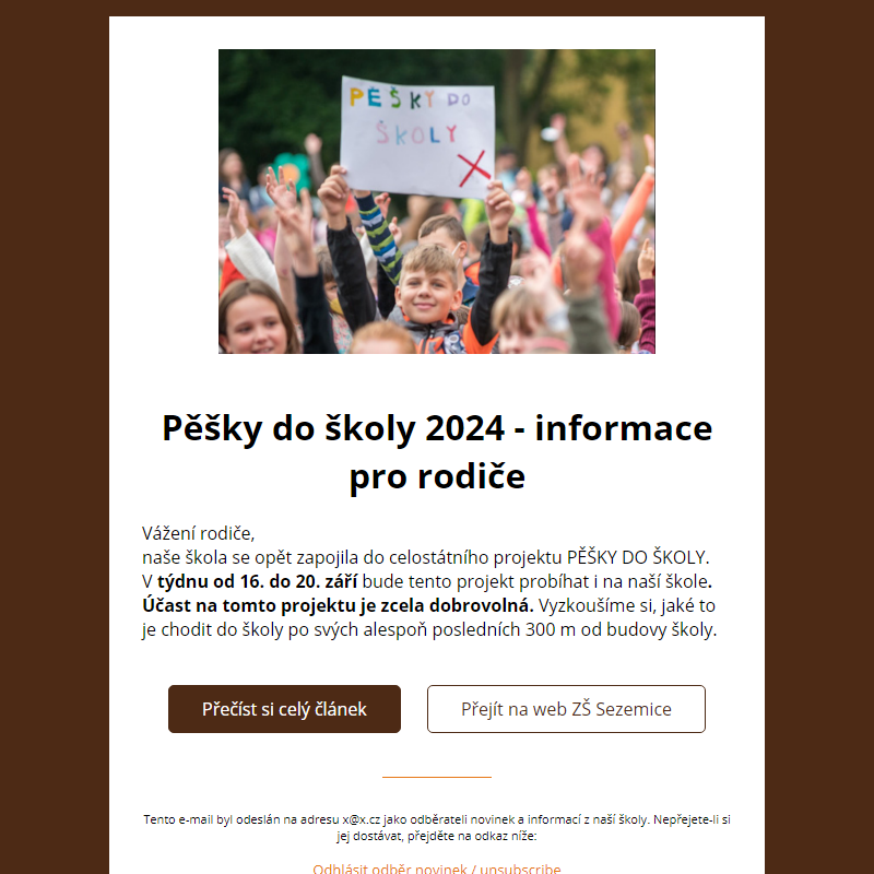 Pěšky do školy 2024 - informace pro rodiče