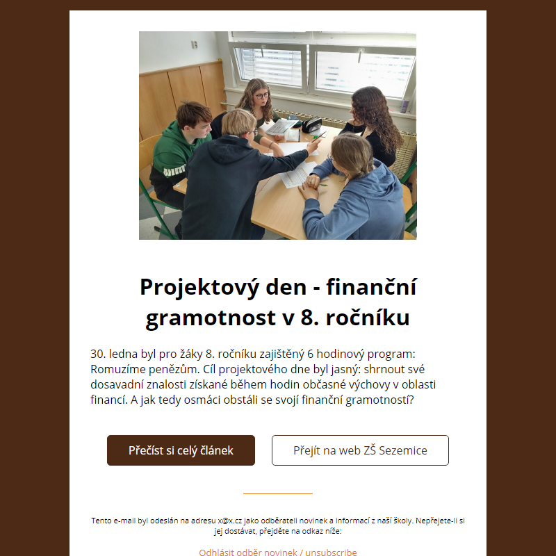 Projektový den - finanční gramotnost v 8. ročníku