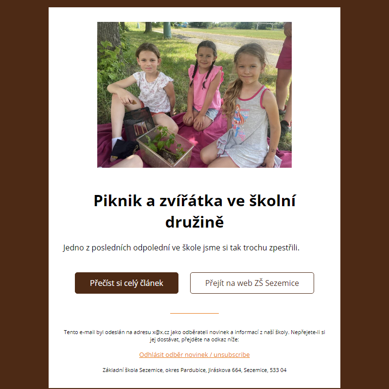 Piknik a zvířátka ve školní družině