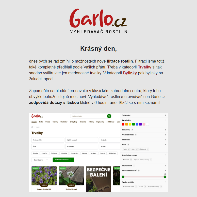 Co umí nová filtrace na vyhledávači rostlin Garlo.cz? _
