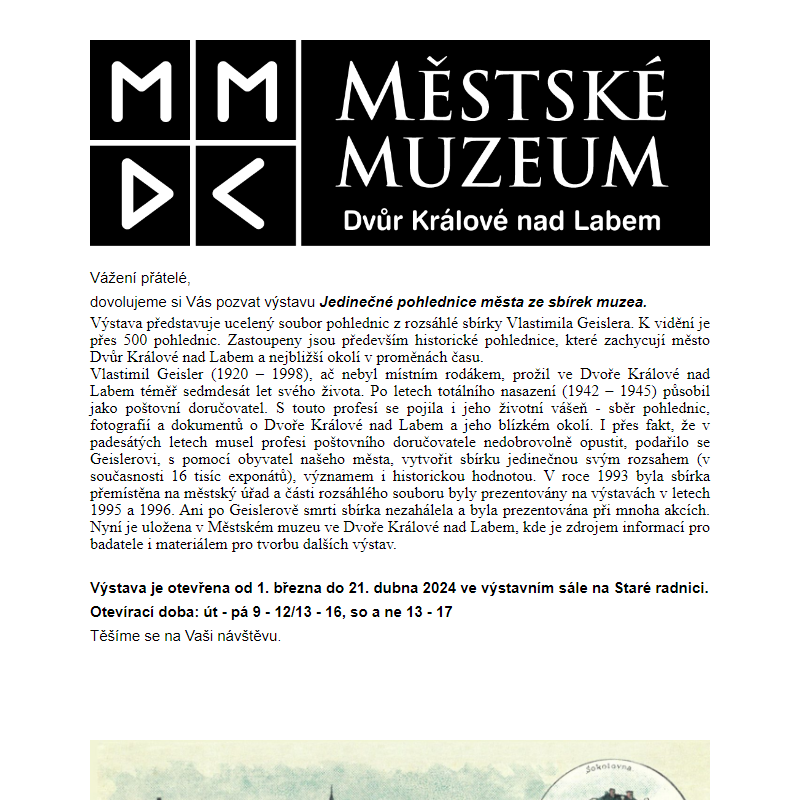Pozvánka na výstavu: Jedinečné pohlednice města ze sbírek muzea