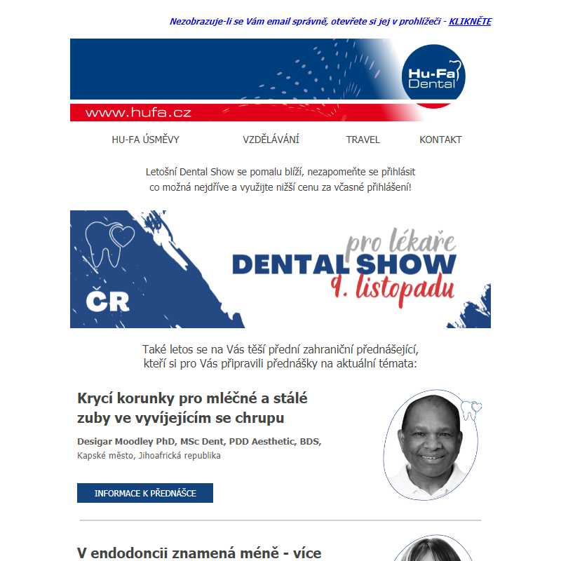 Vzdělávání - Program Dental Show pro lékaře - on-line 9. listopadu