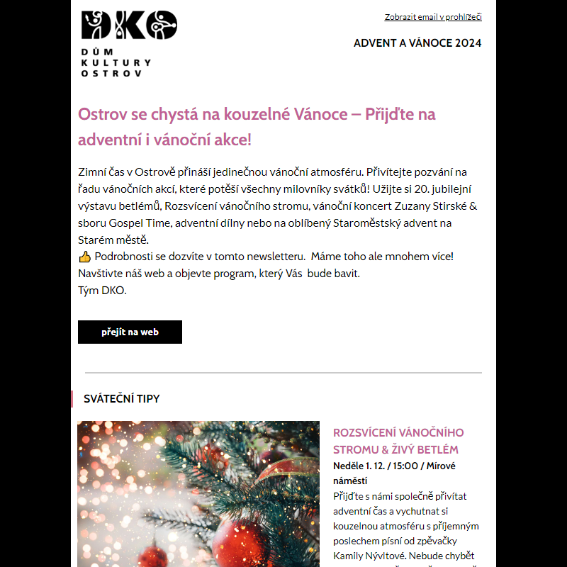 Ostrov se chystá na kouzelné Vánoce – Přijďte na adventní i vánoční akce!