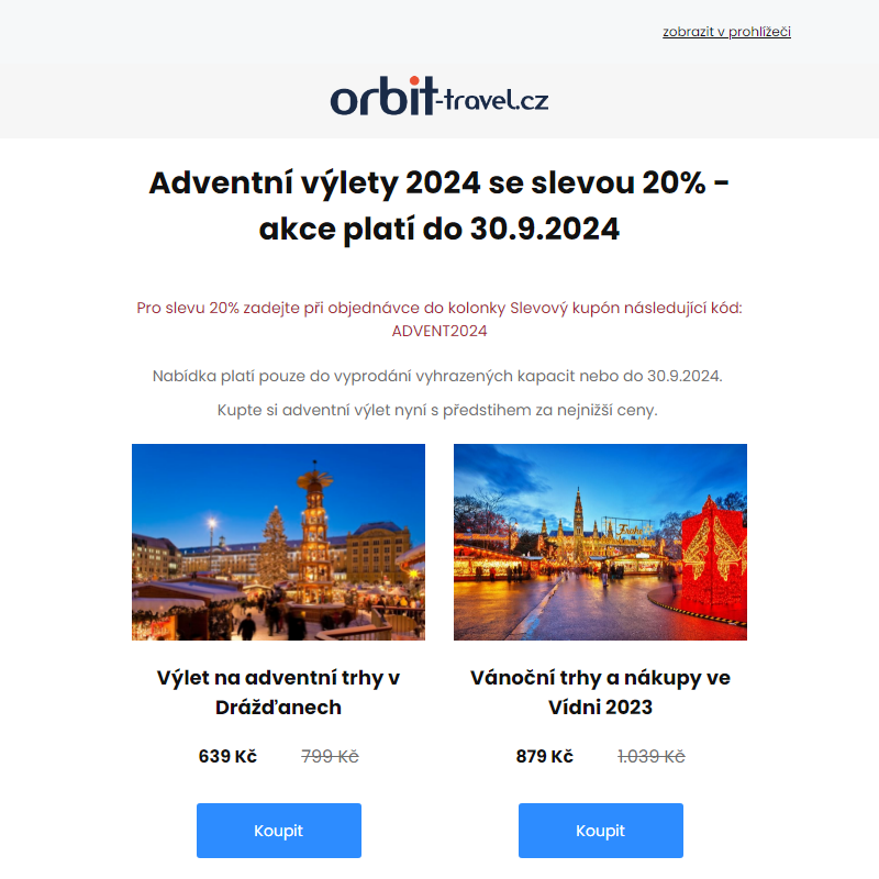 Adventní výlety 2024 se slevou 20% - akce platí do 30.9.2024