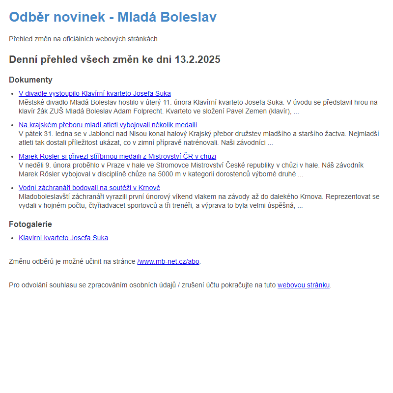 Odběr novinek ze dne 13.2.2025