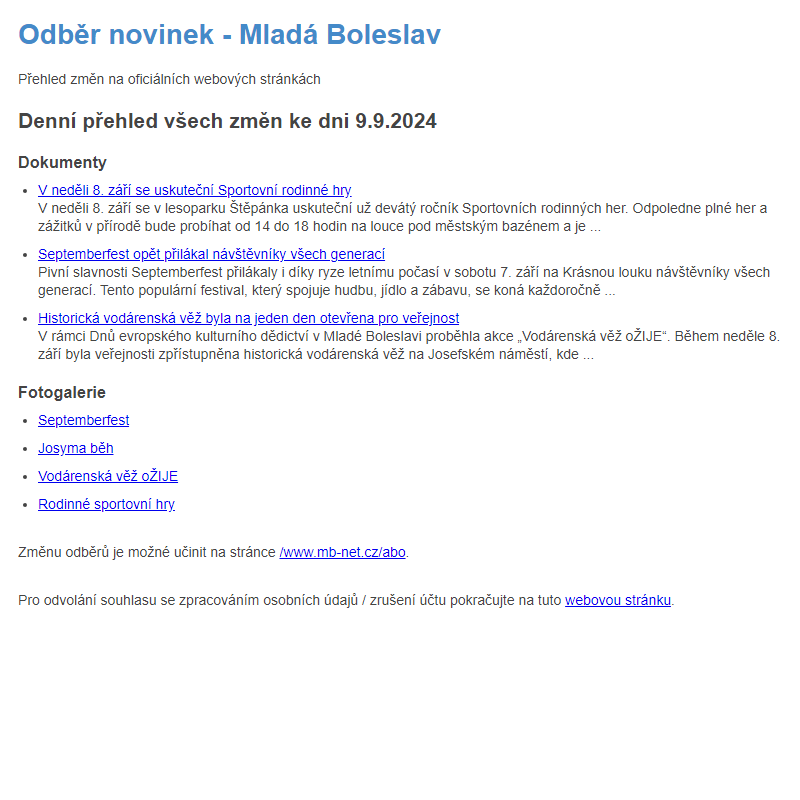 Odběr novinek ze dne 9.9.2024