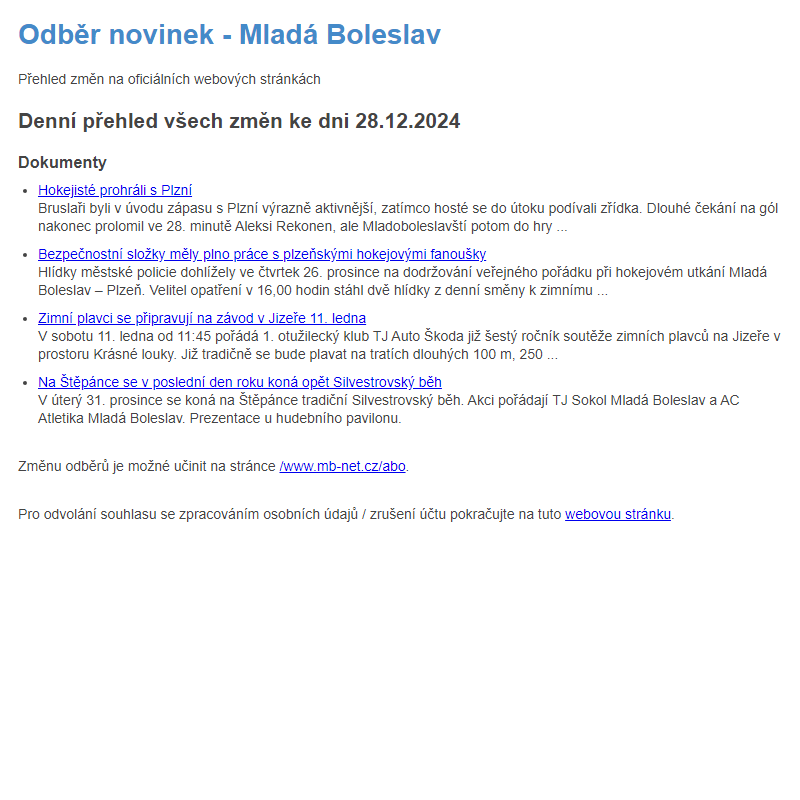 Odběr novinek ze dne 28.12.2024