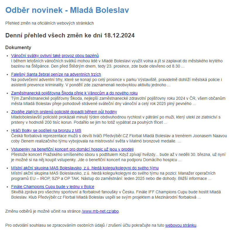 Odběr novinek ze dne 18.12.2024