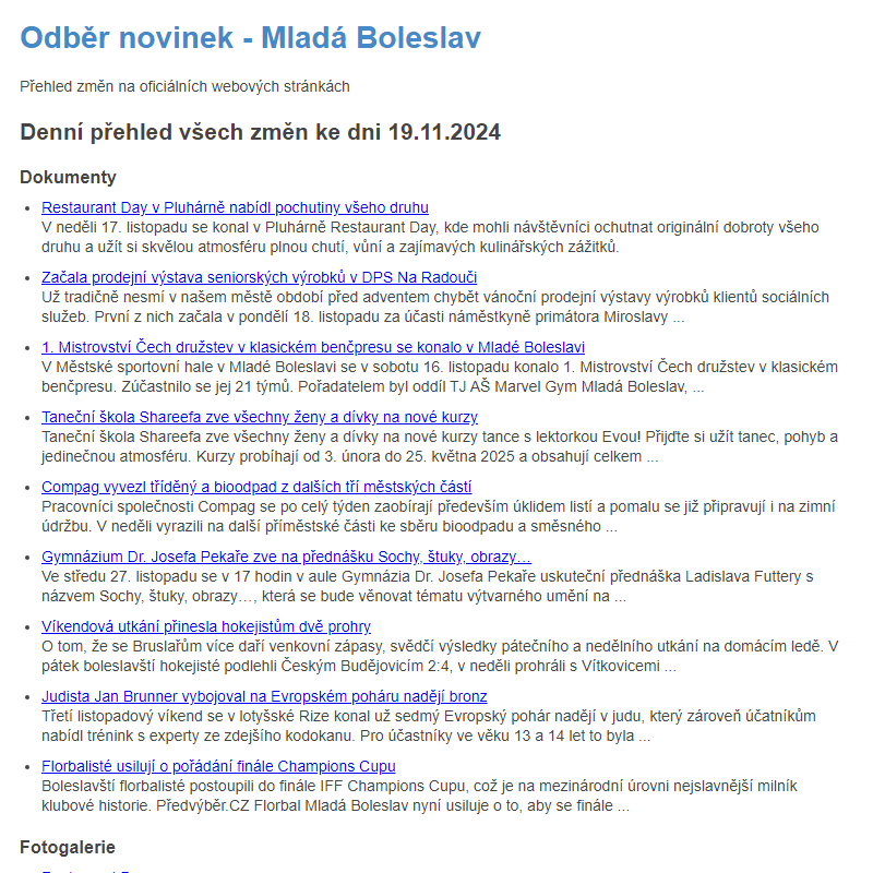 Odběr novinek ze dne 19.11.2024