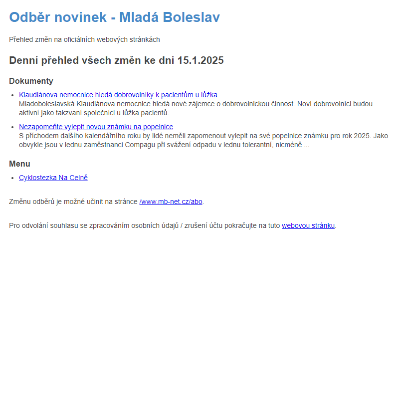 Odběr novinek ze dne 15.1.2025