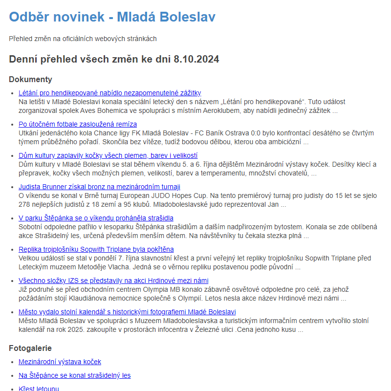 Odběr novinek ze dne 8.10.2024