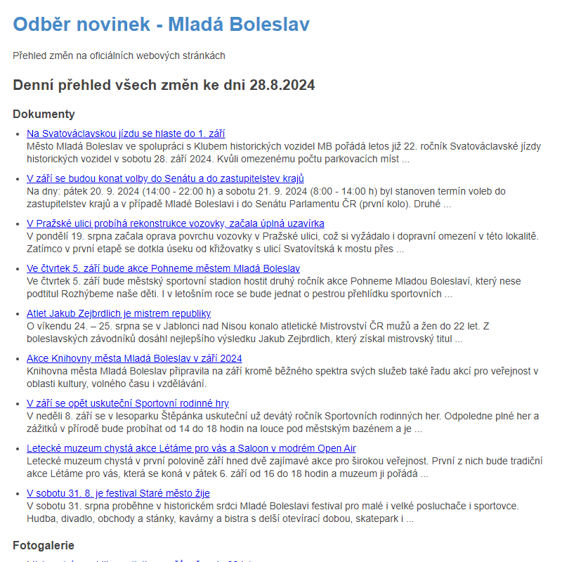 Odběr novinek ze dne 28.8.2024