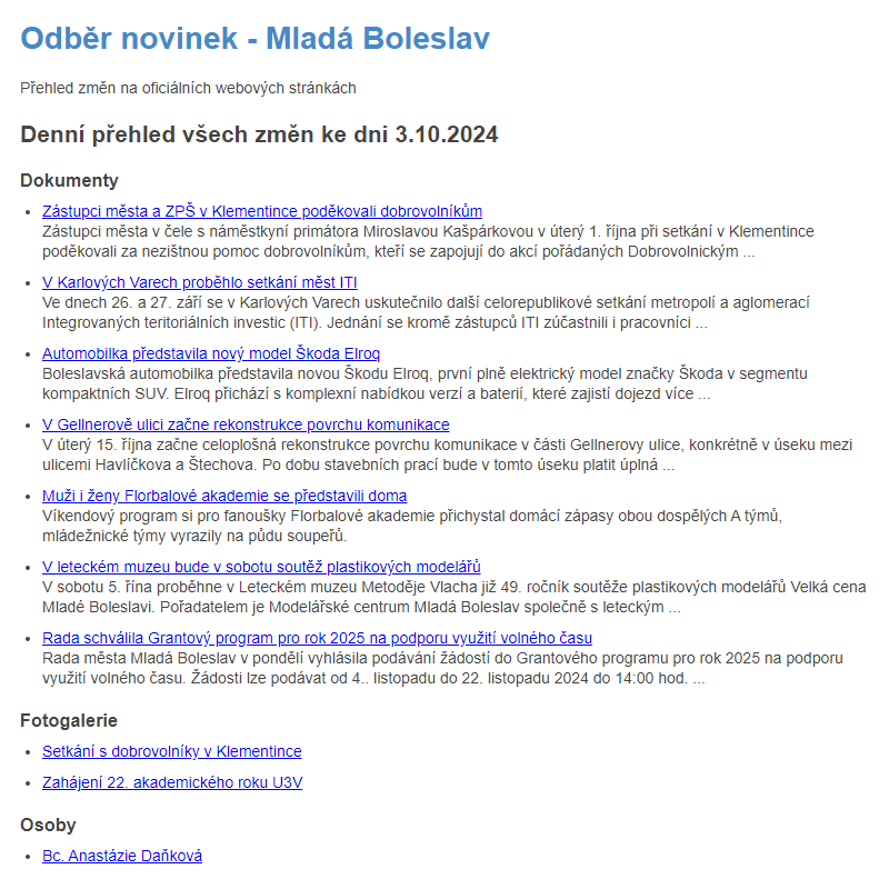 Odběr novinek ze dne 3.10.2024