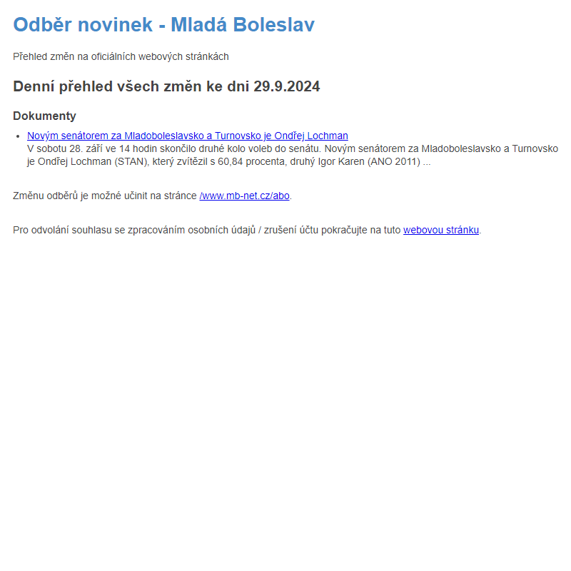 Odběr novinek ze dne 29.9.2024