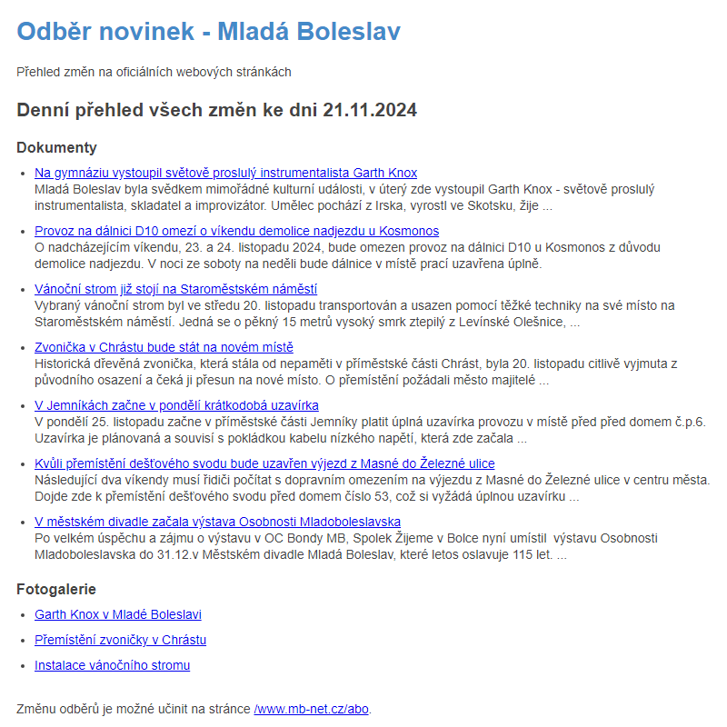 Odběr novinek ze dne 21.11.2024