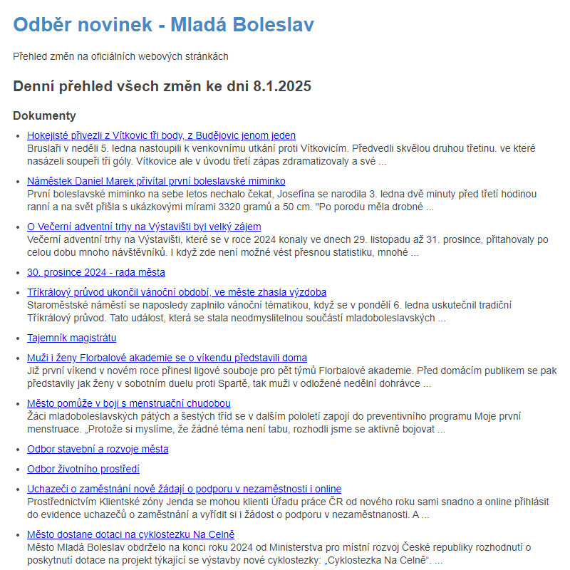 Odběr novinek ze dne 8.1.2025