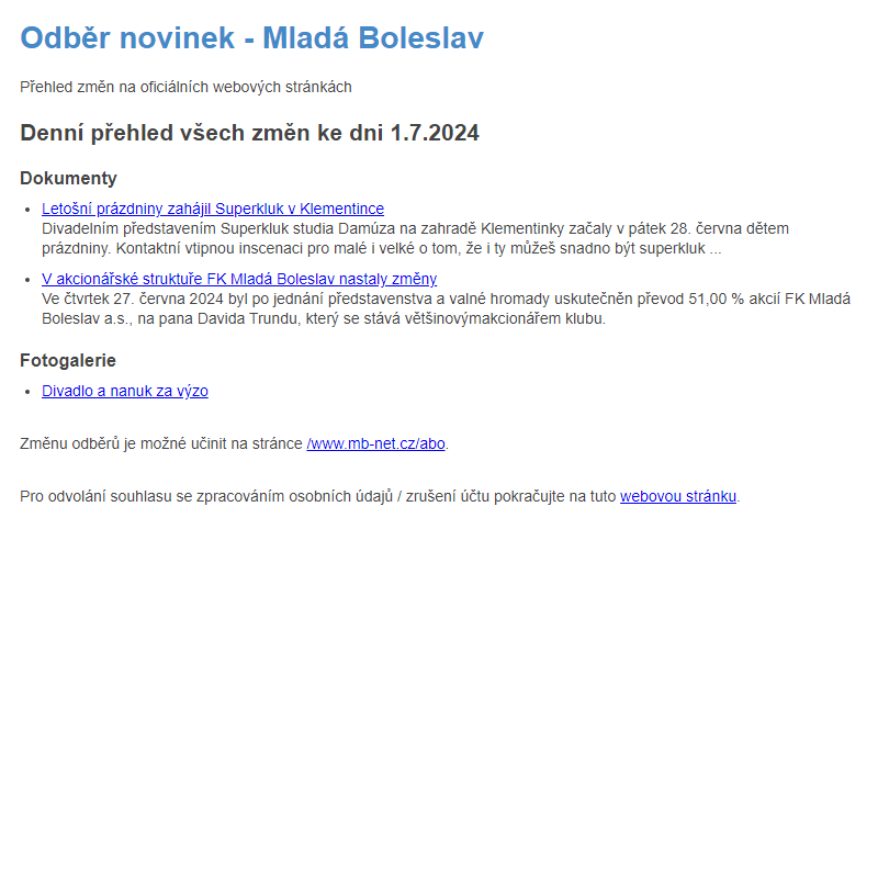 Odběr novinek ze dne 1.7.2024