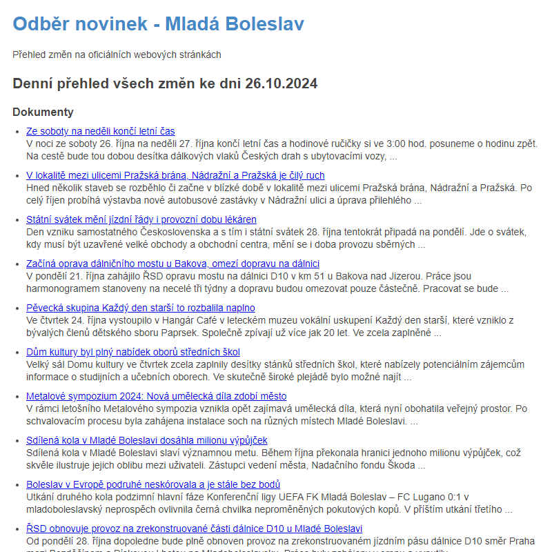 Odběr novinek ze dne 26.10.2024