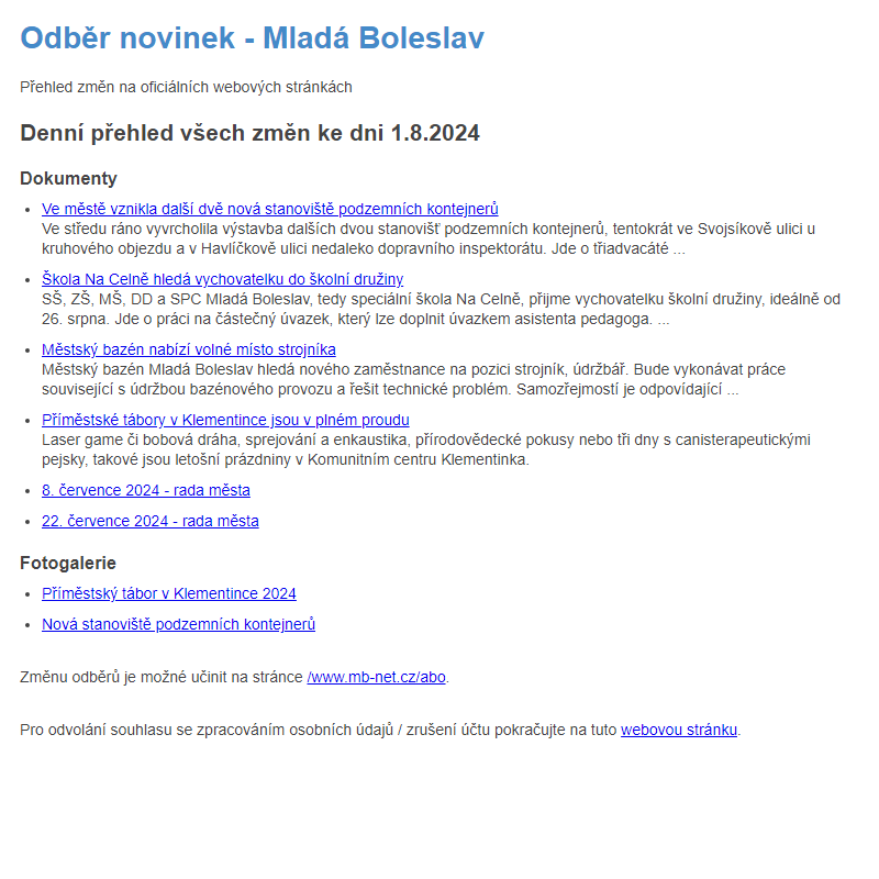 Odběr novinek ze dne 1.8.2024