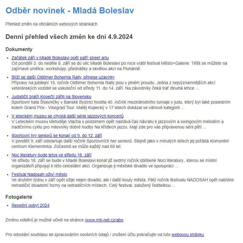 Odběr novinek ze dne 4.9.2024